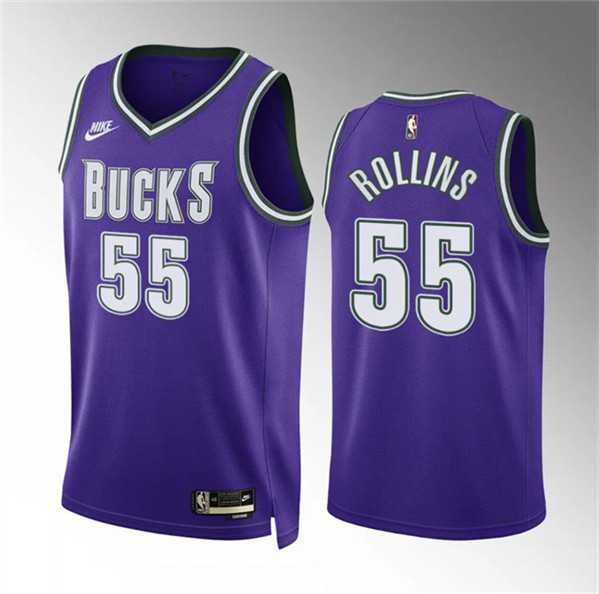 Men's Milwaukee Bucks #55 Ryan Rollins Purple Classic Edition Stitched Basketball Jersey Dzhi
